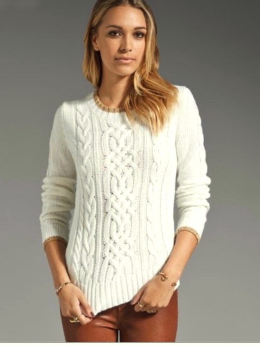 Trina Turk Merino Wool Cable Knit Cream Sweater Sz S